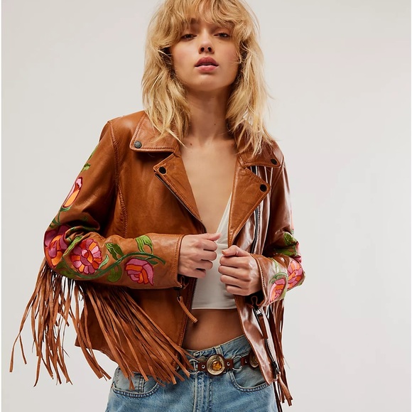 Free People Jackets & Blazers - NWT FP X Mauritius Crissy Floral Fringe Jacket
